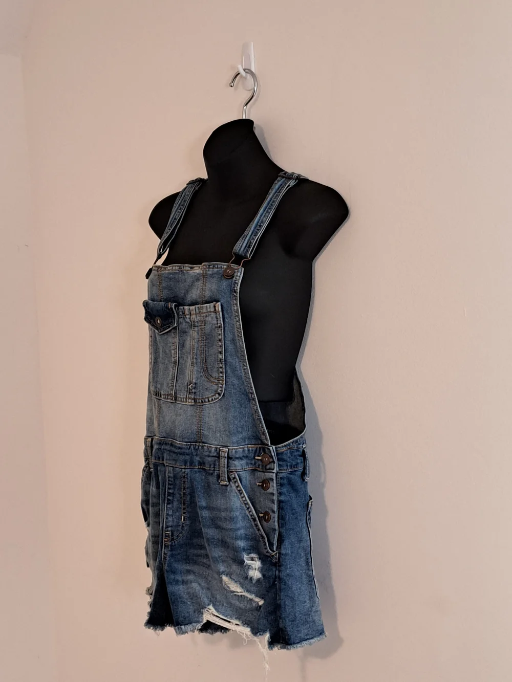No Boundaries Distressed Blue Denim Short Overalls Juniors 7/9 - Picture 8 of 11